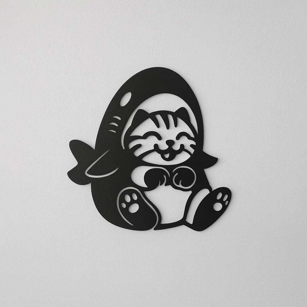 Décoration murale métal Catshark 21×21 cm – noir – vue mur